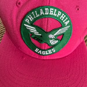 Retro Iconic Philadelphia Eagles Logo Pink Flat Bill SnapBack Cap.